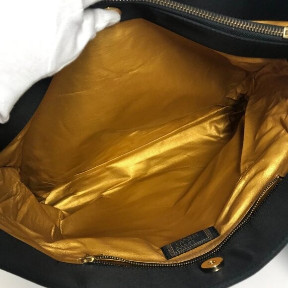 VERSACE vintage Logo Sunburst Tote Bag Chain Shoulder Bag Black/Gold - Picture 11 of 15